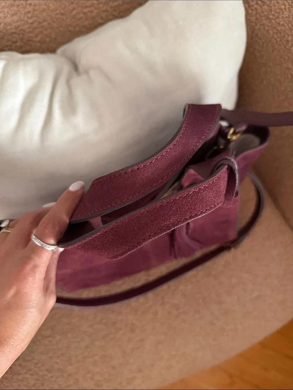 Vince Camuto Suede Tassel Shoulder Bag in Wine